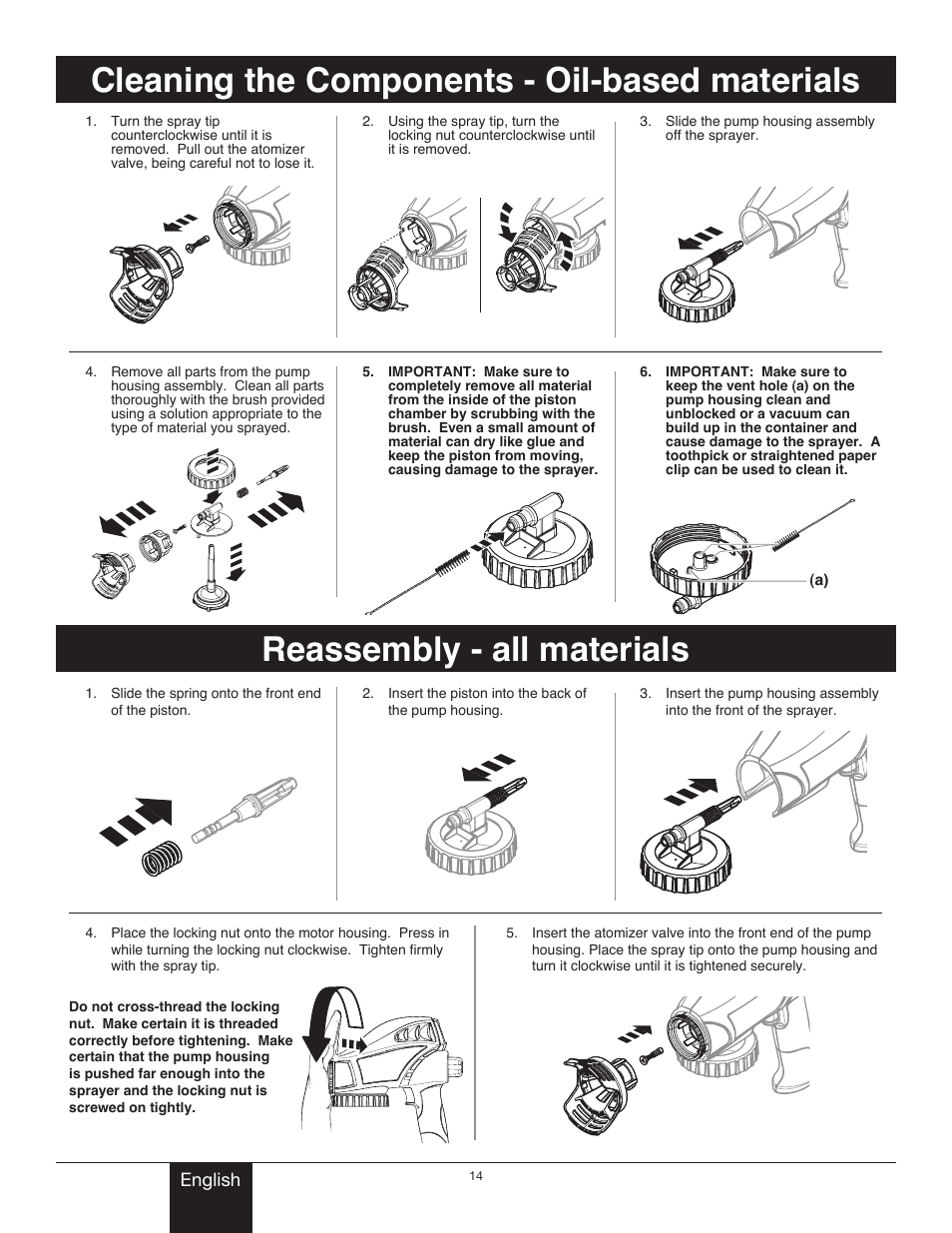 Cleaning the components, Reassembly - all materials, Reassembly | Wagner Power Painter II User Manual | Page 14 / 19
