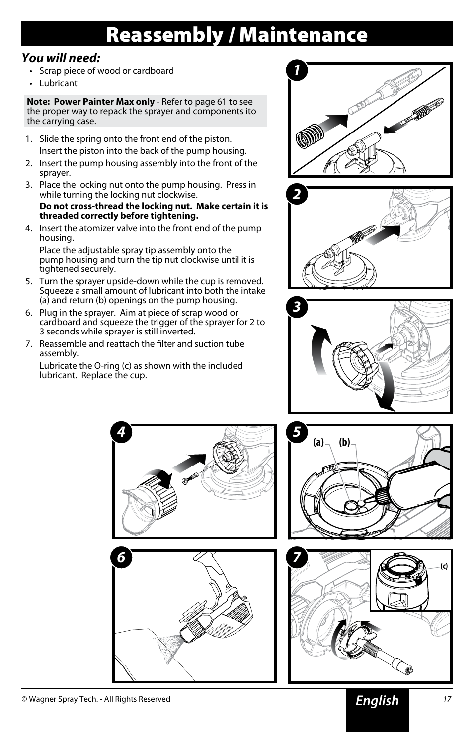 Reassembly / maintenance, English, You will need | Wagner Power Painter Pro with EZ Tilt User Manual | Page 17 / 24