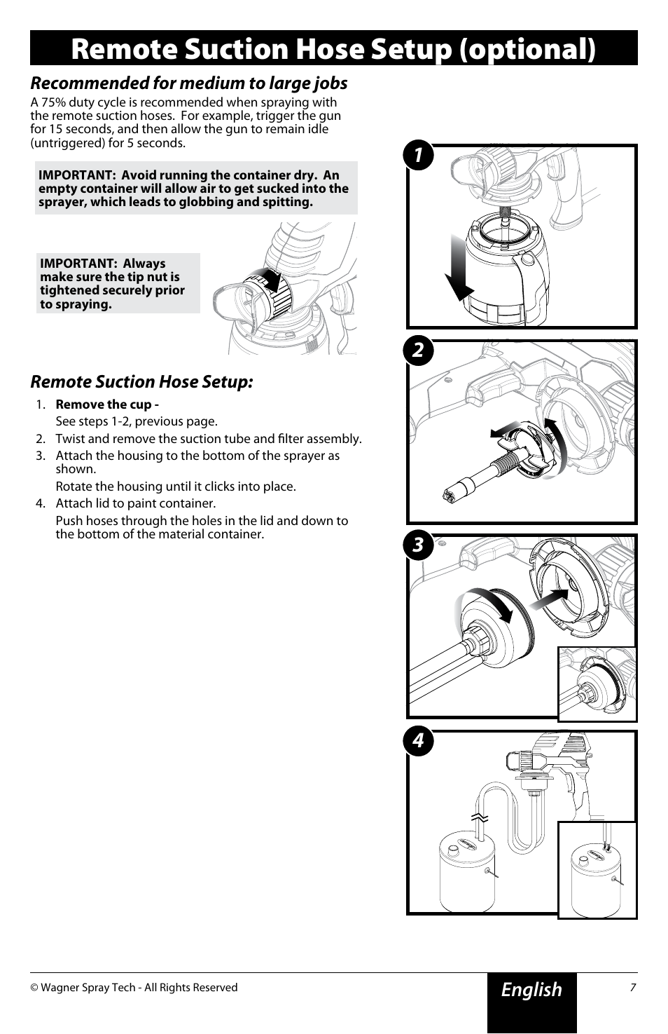 Remote suction hose setup (optional), English | Wagner Power Painter Pro with EZ Tilt User Manual | Page 7 / 24