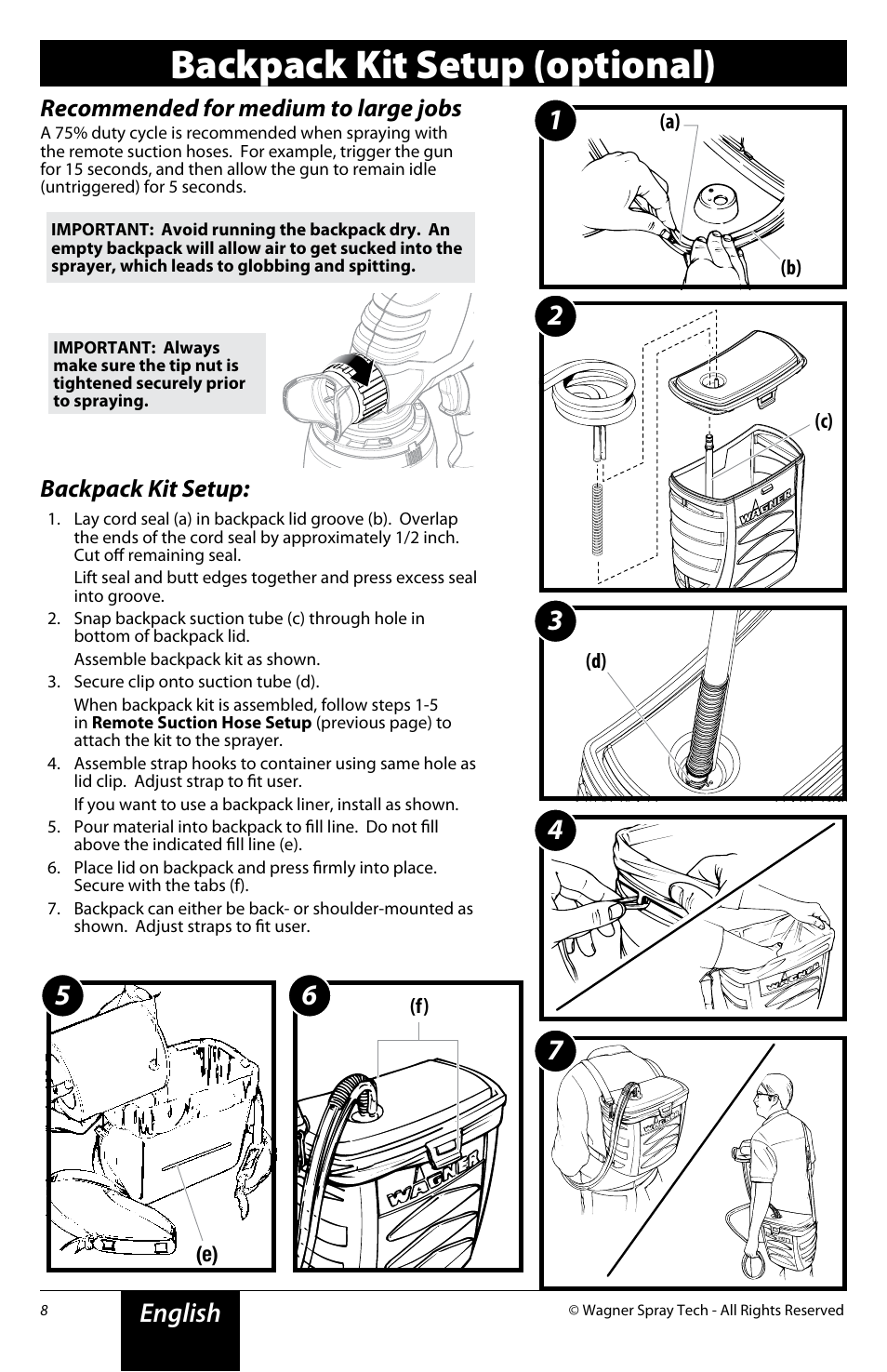 Backpack kit setup (optional), English | Wagner Power Painter Pro with EZ Tilt User Manual | Page 8 / 24