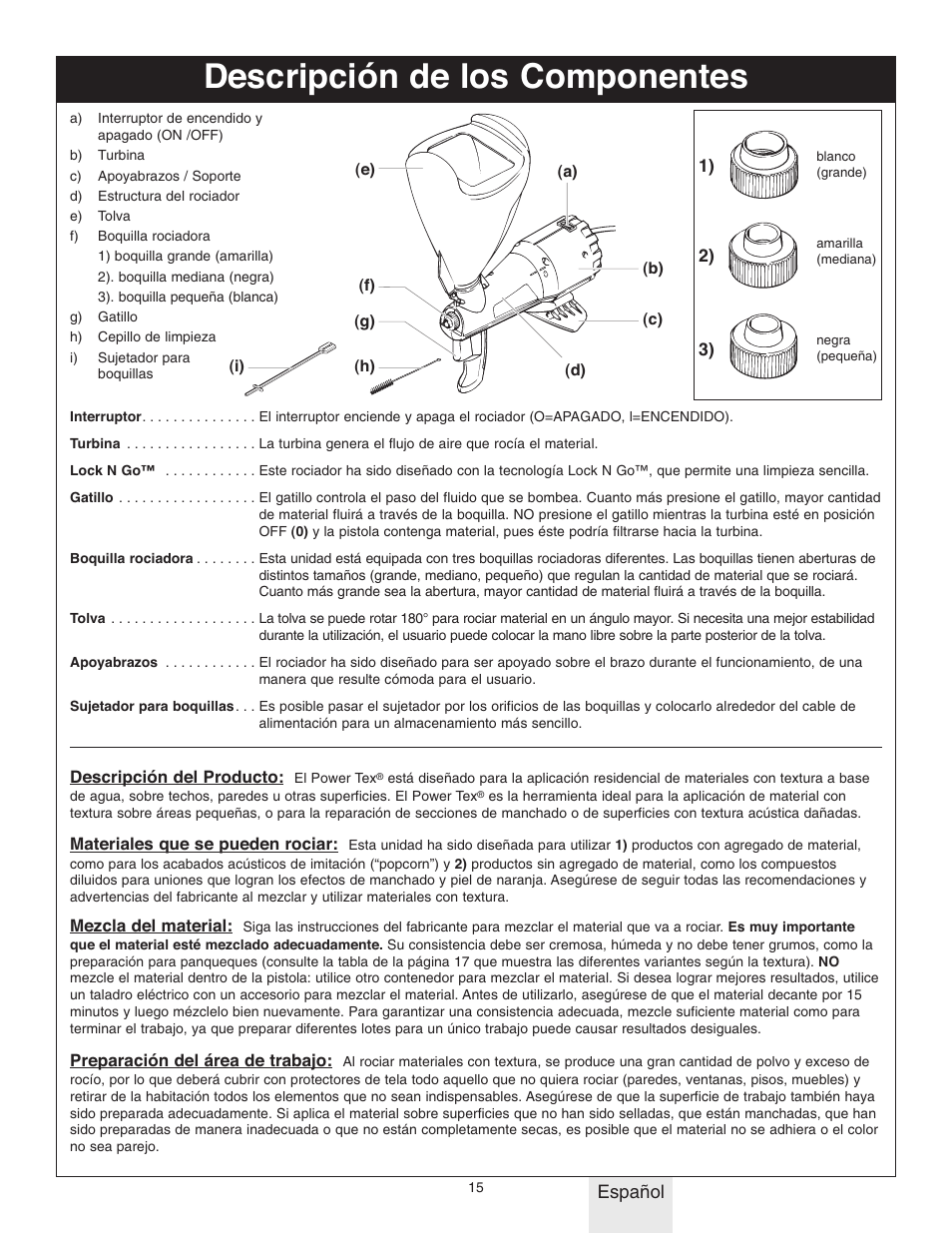 Descripción de los componentes | Wagner Power Tex User Manual | Page 15 / 20