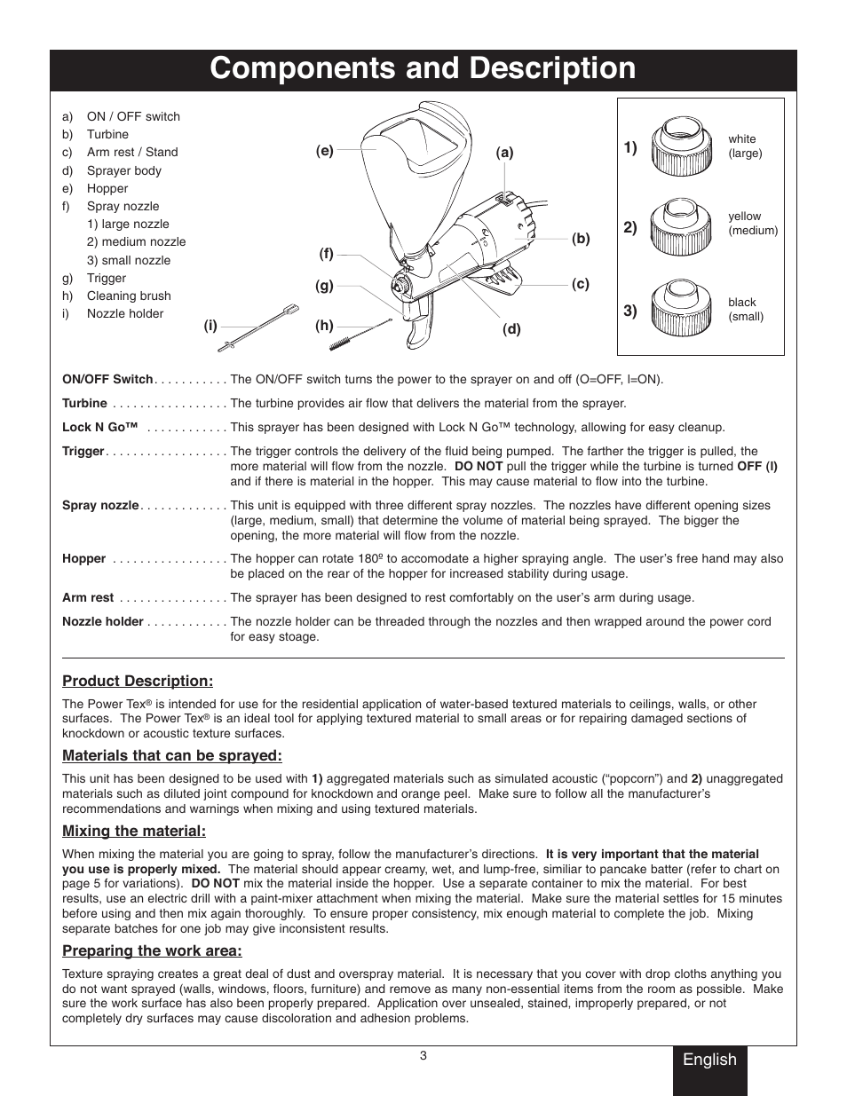 Components and description | Wagner Power Tex User Manual | Page 3 / 20