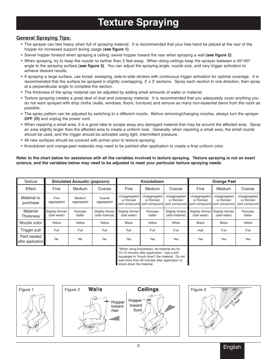 Texture spraying, English, General spraying tips | Wagner Power Tex User Manual | Page 5 / 20