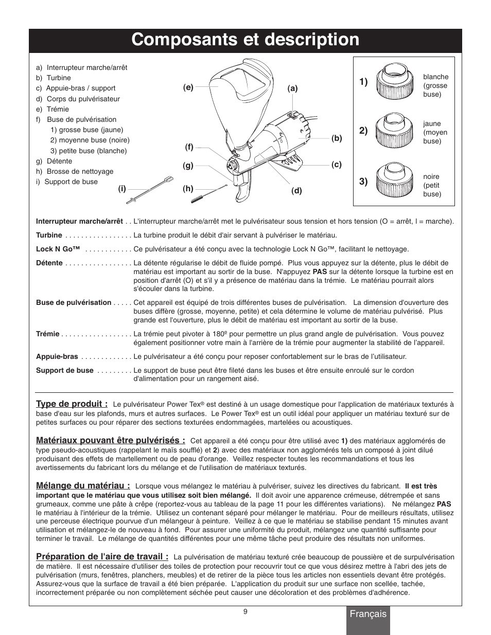 Composants et description | Wagner Power Tex User Manual | Page 9 / 20