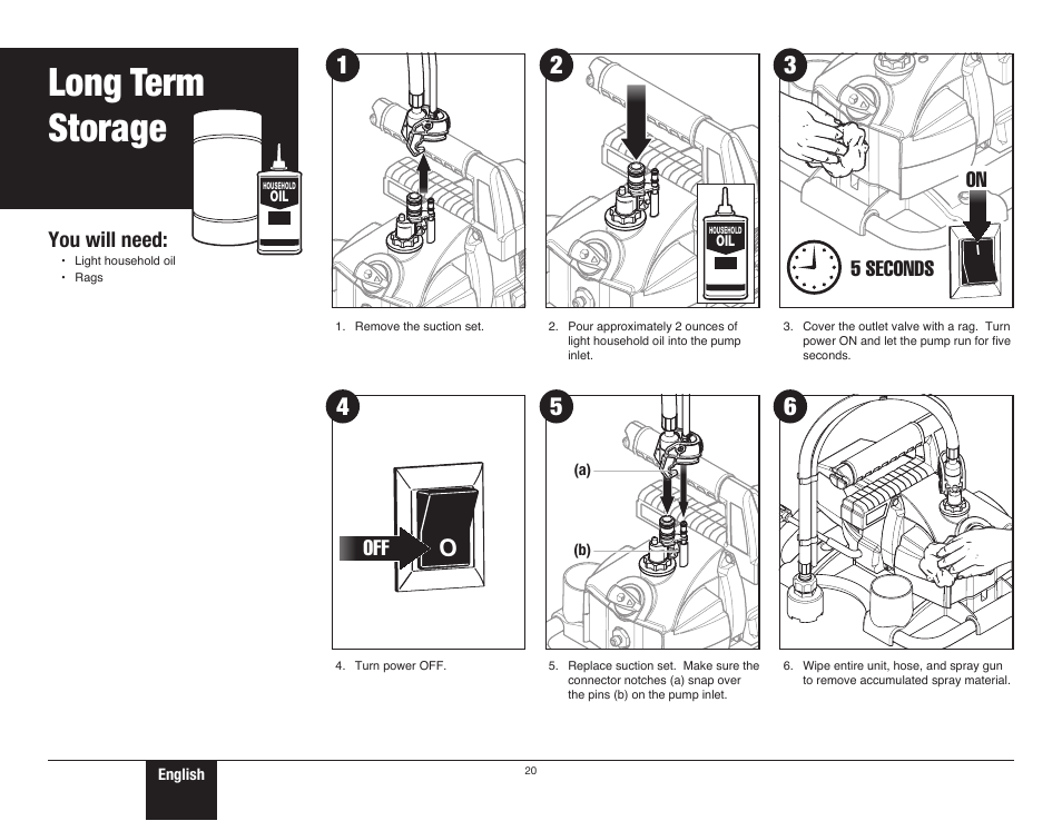 Long-term storage, 20 long-term storage, Long term storage | You will need, 5 seconds on off | Wagner ProCoat User Manual | Page 20 / 28