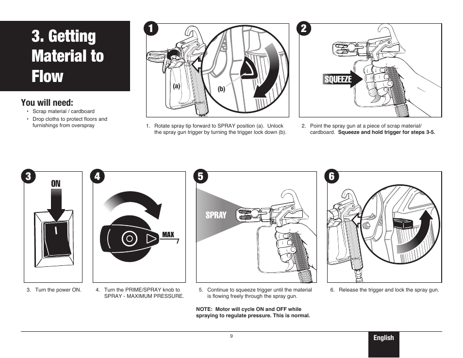 Getting material to flow, 9 getting material to flow | Wagner ProCoat User Manual | Page 9 / 28