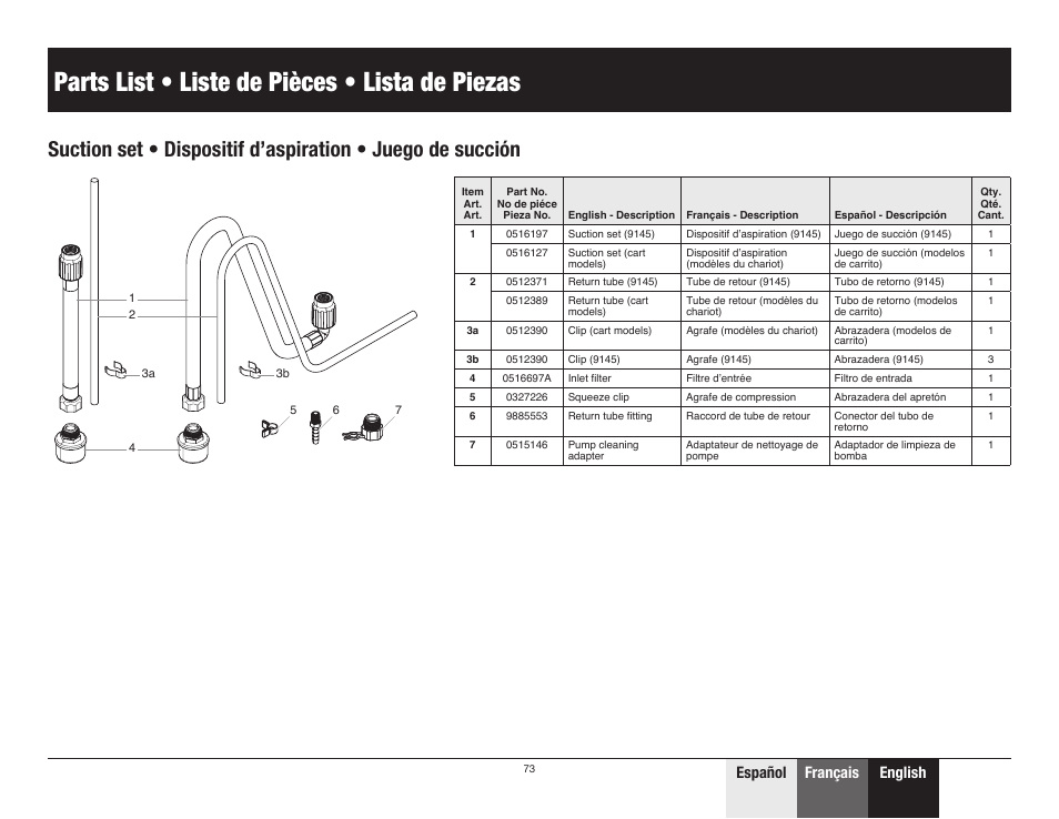 Parts list • liste de pièces • lista de piezas, English español français español | Wagner ProCoat 9195 User Manual | Page 25 / 28