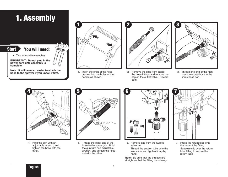 Assembly, 6 assembly, Start | You will need | Wagner ProCoat 9195 User Manual | Page 6 / 28