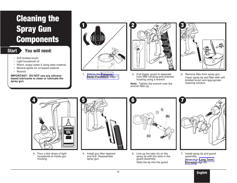 Cleaning the spray gun components, 19 cleaning the spray gun components, Move on the cleaning the spray | Gun components, Start you will need | Wagner ProCoat 9185G User Manual | Page 19 / 28