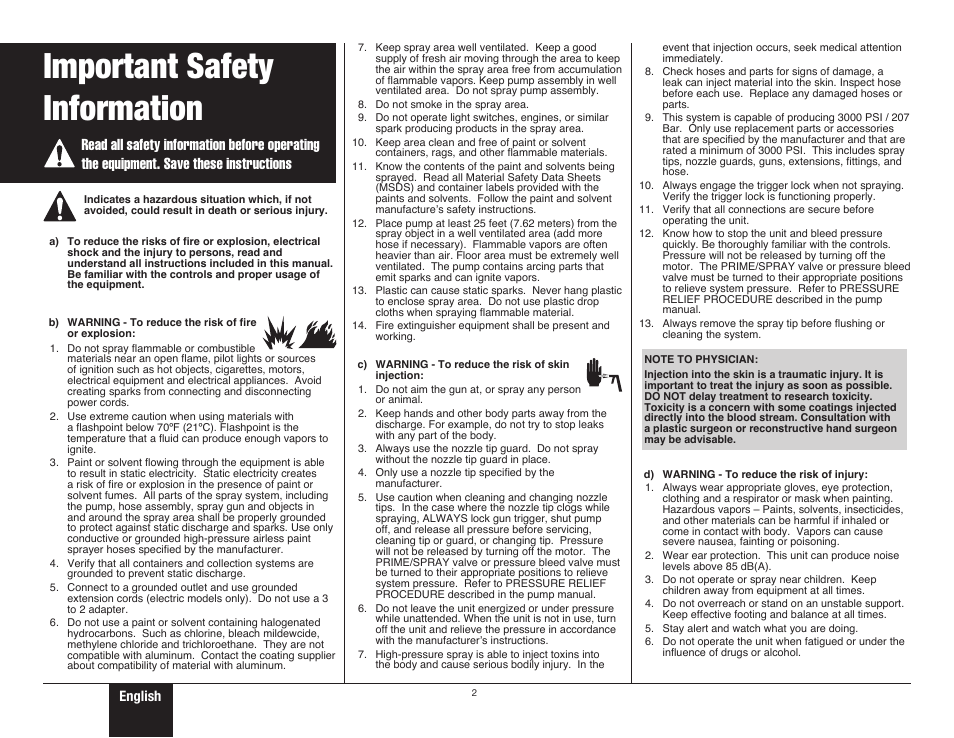 Important safety information 1, 2 important safety information, Safety | Safety important safety information | Wagner ProCoat 9185G User Manual | Page 2 / 28