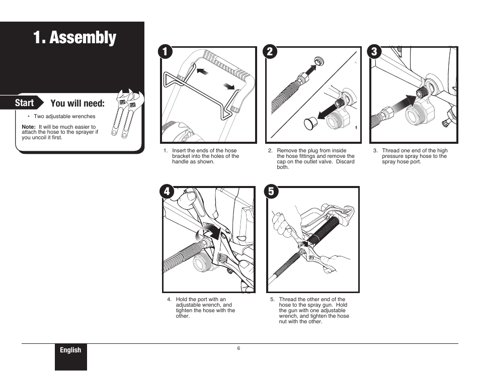 Assembly, 6 assembly, Start | You will need | Wagner ProCoat 9185G User Manual | Page 6 / 28