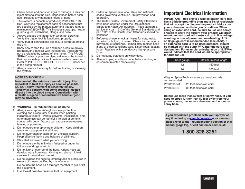 Important safety information 2, Important electrical information, English | Wagner ProCoat Max User Manual | Page 3 / 28