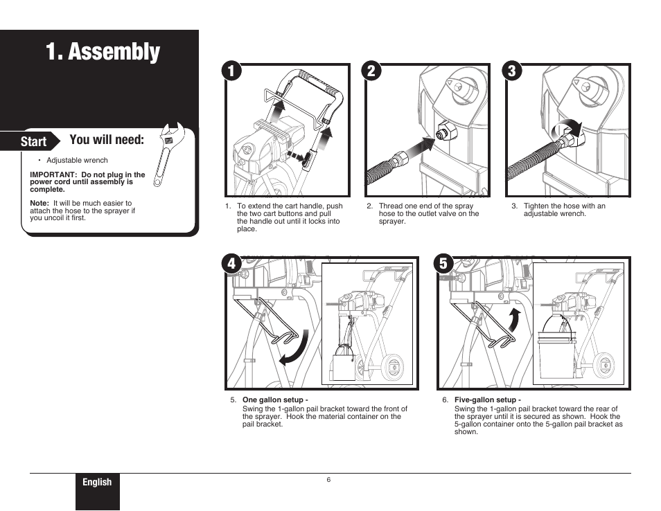Assembly, 6 assembly, Start | You will need | Wagner ProCoat Max User Manual | Page 6 / 28