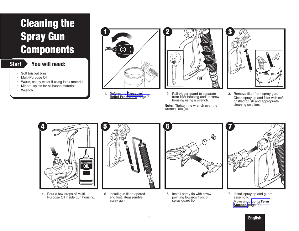Cleaning the spray gun components, 19 cleaning the spray gun components, Cleaning the spray | Gun components, Start you will need | Wagner ProCoat Plus User Manual | Page 19 / 28