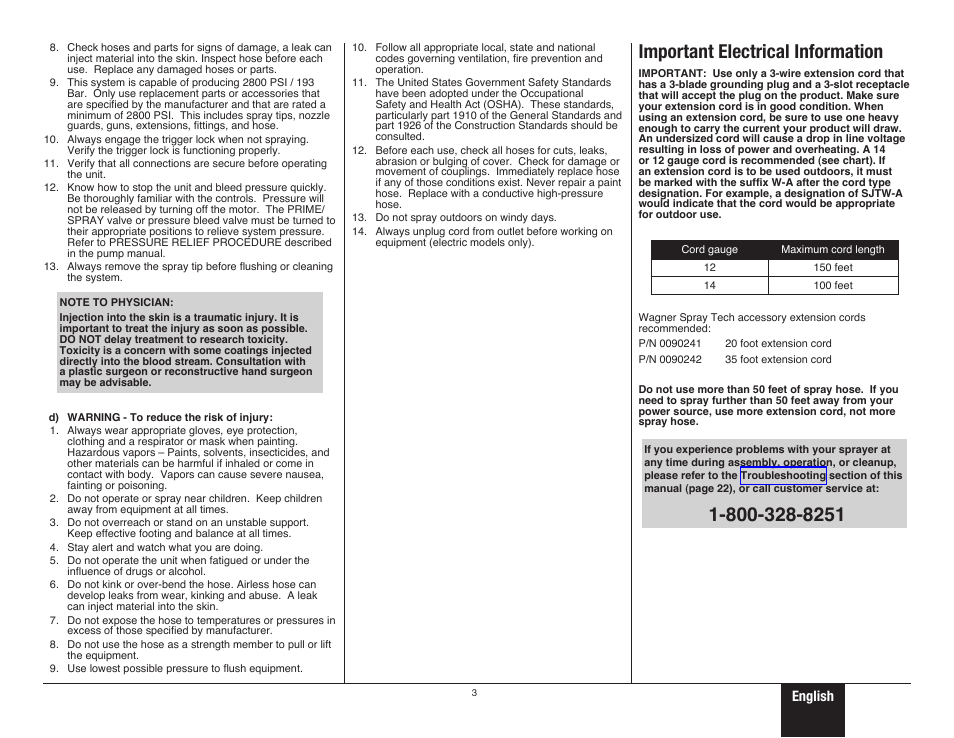 Important safety information 2, Important electrical information, English | Wagner ProCoat Plus User Manual | Page 3 / 28