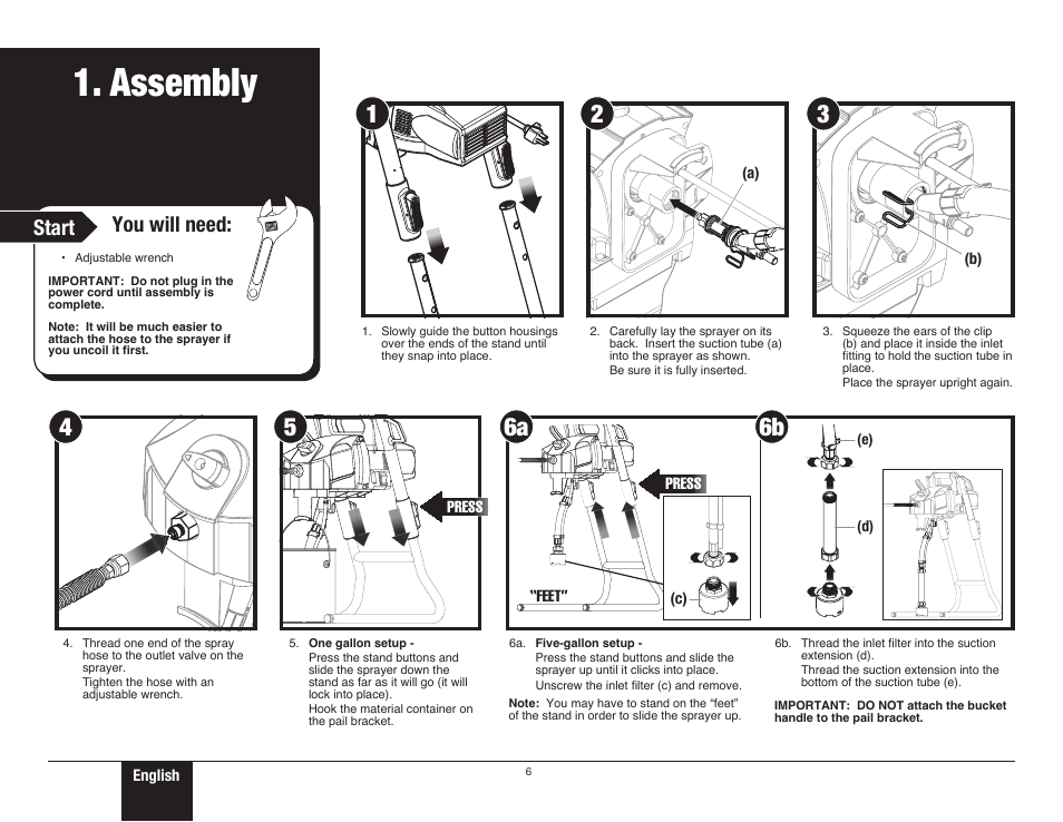 Assembly, 6 assembly, 6b 6a | Start, You will need | Wagner ProCoat Plus User Manual | Page 6 / 28