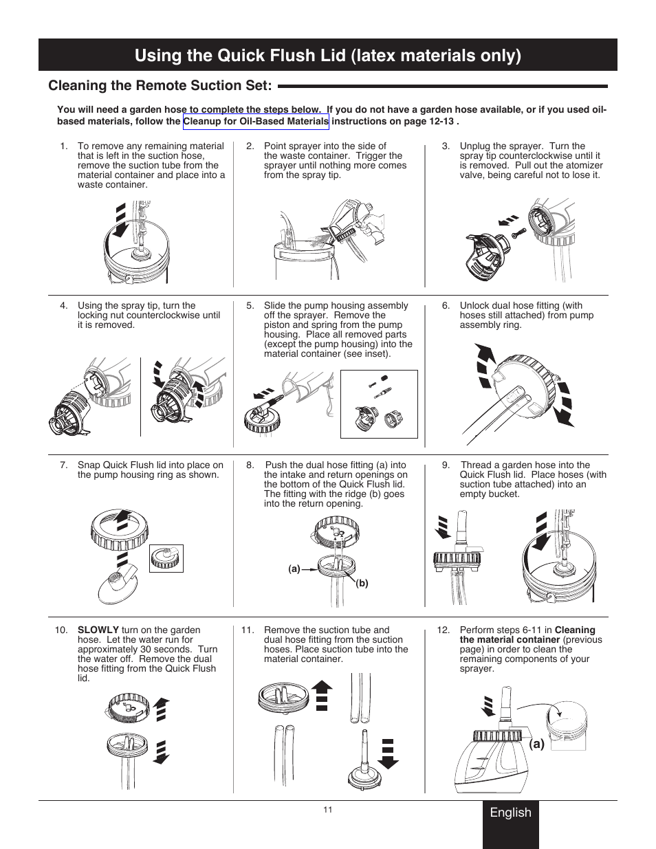 Cleaning the suction extension, Cleaning the remote suction set, Title | Using the quick flush lid (latex materials only) | Wagner Project Sprayer User Manual | Page 11 / 19