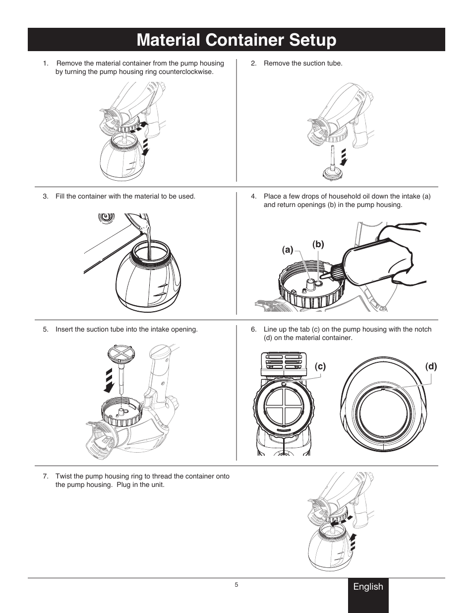 Fluid container setup, Setup -6, Material container setup | Wagner Project Sprayer User Manual | Page 5 / 19