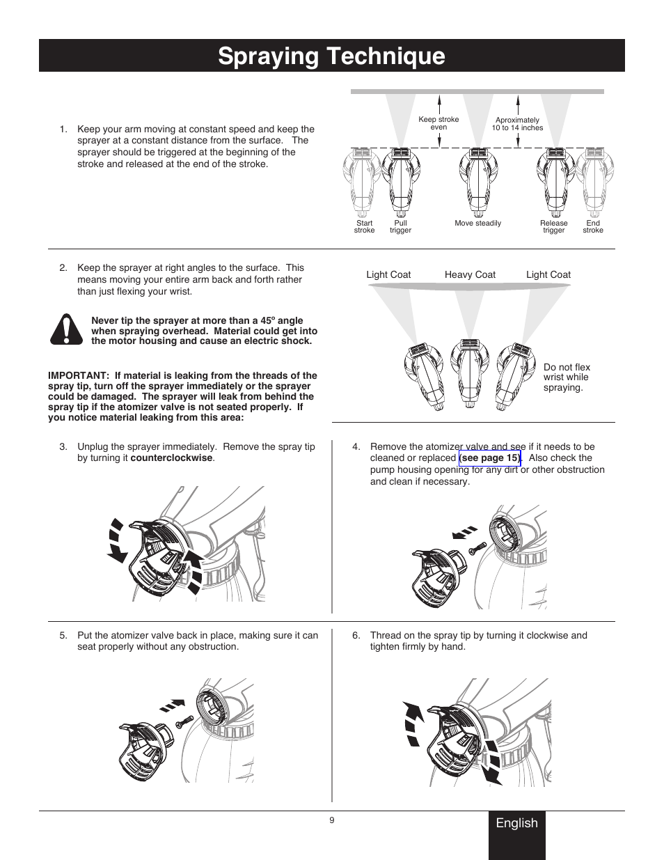 How to spray, Spray technique, Title spraying technique | English | Wagner Project Sprayer User Manual | Page 9 / 19