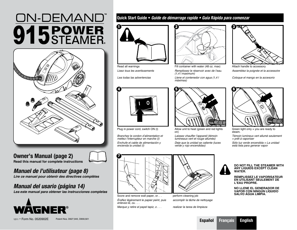 Wagner 915 On-Demand Steamer User Manual | 20 pages