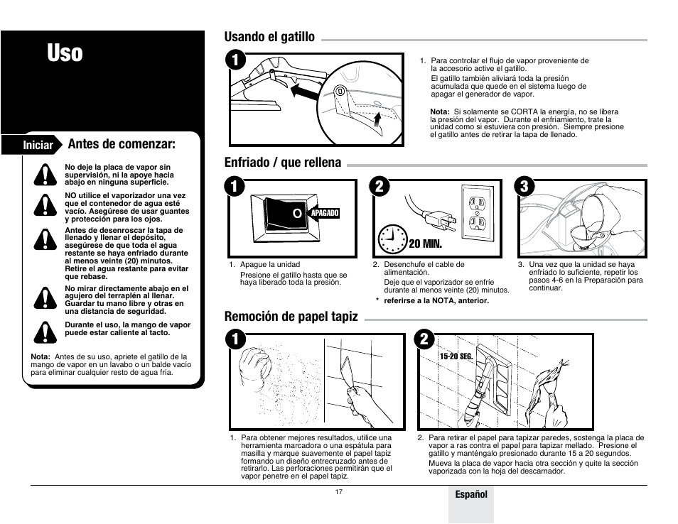 Lo o, Iniciar, 20 min | Wagner 915 On-Demand Steamer User Manual | Page 17 / 20