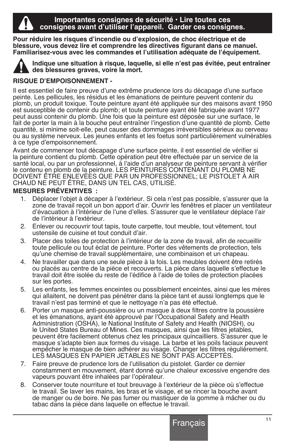 Français | Wagner HT1000 User Manual | Page 11 / 28