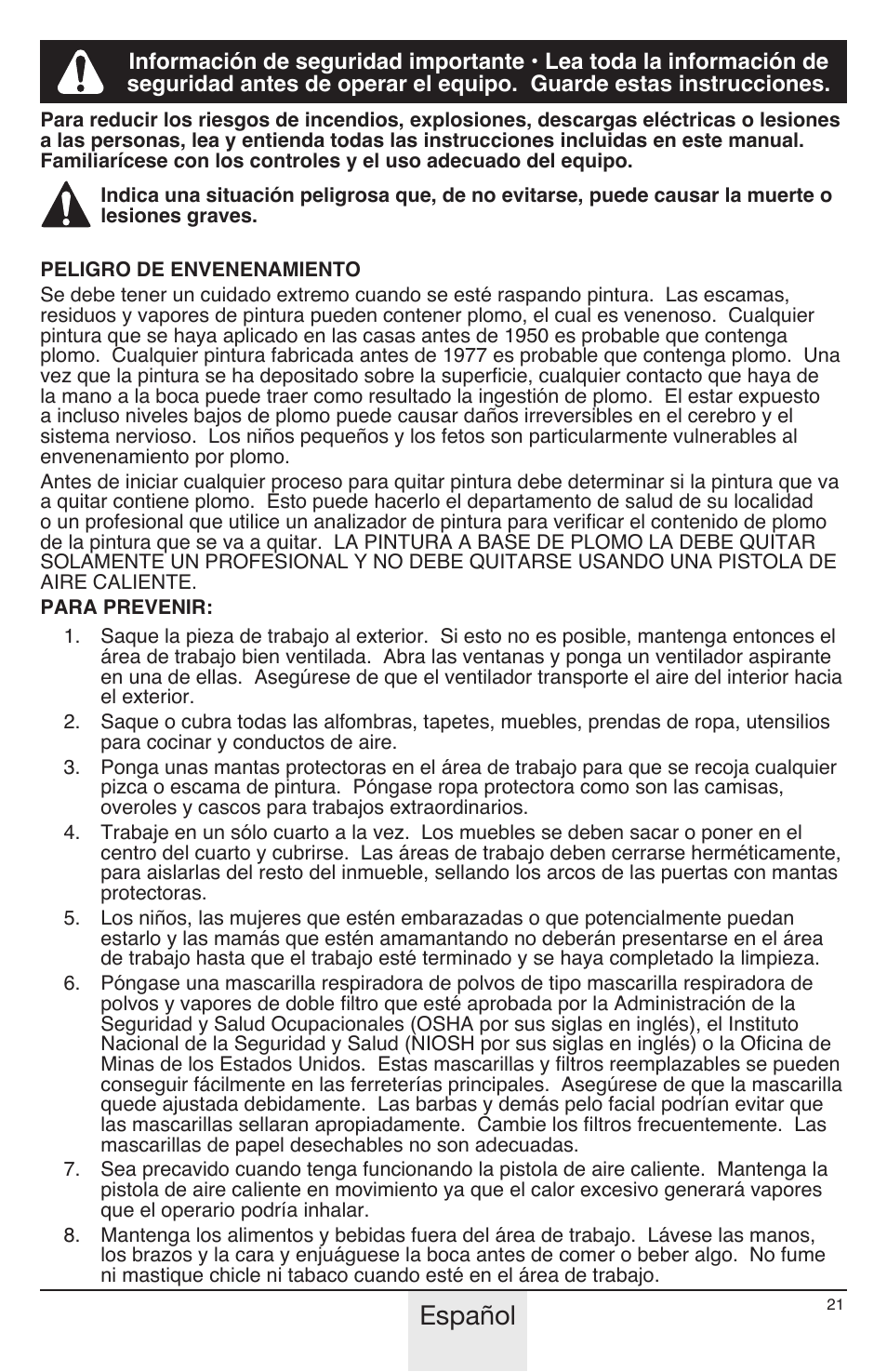Español | Wagner HT1000 User Manual | Page 21 / 28