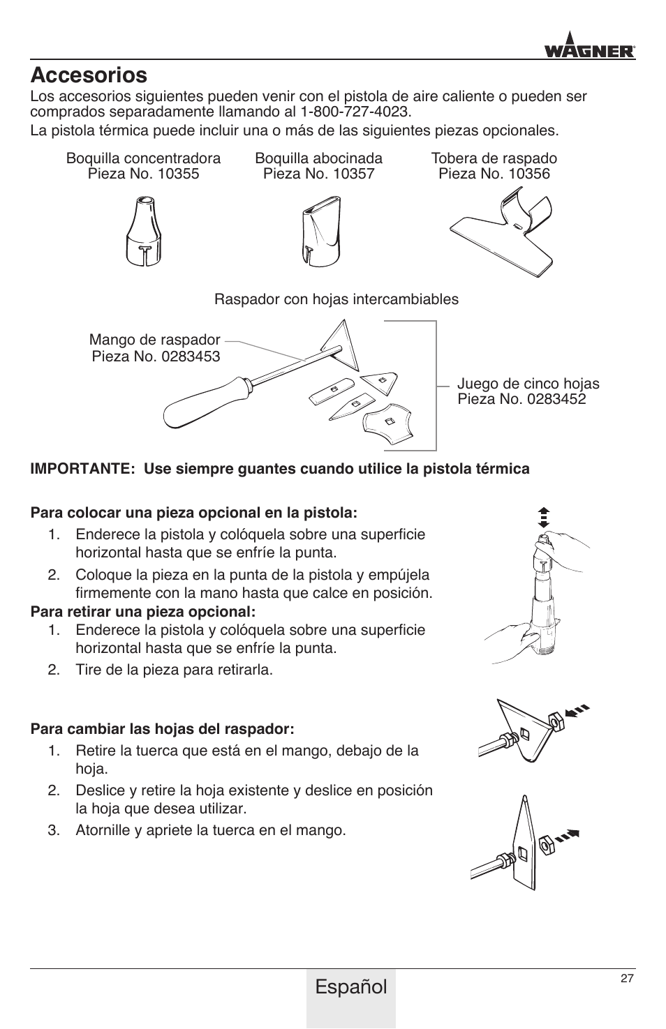 Accesorios, Español | Wagner HT1000 User Manual | Page 27 / 28