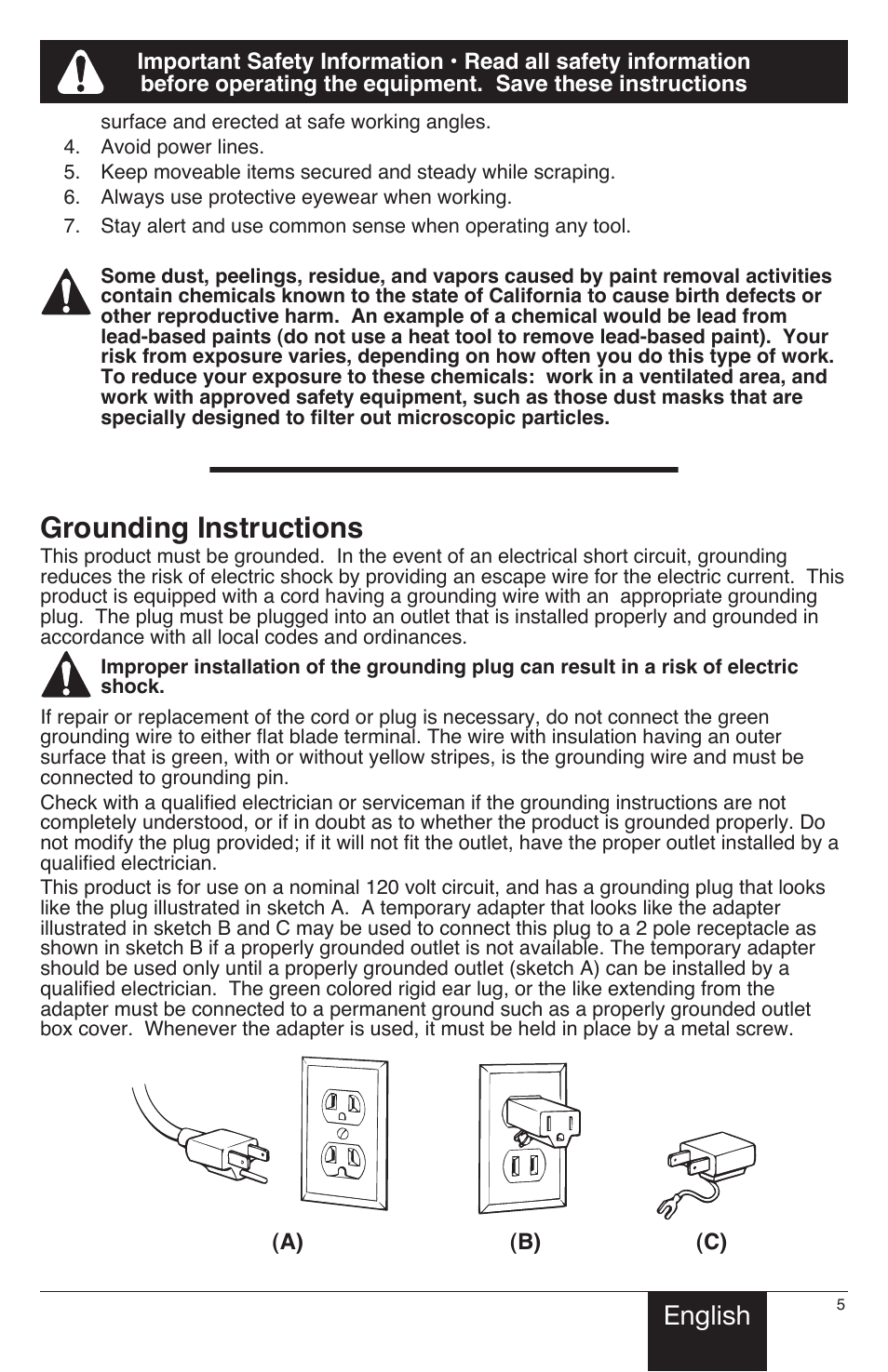 Grounding instructions, English | Wagner HT1000 User Manual | Page 5 / 28