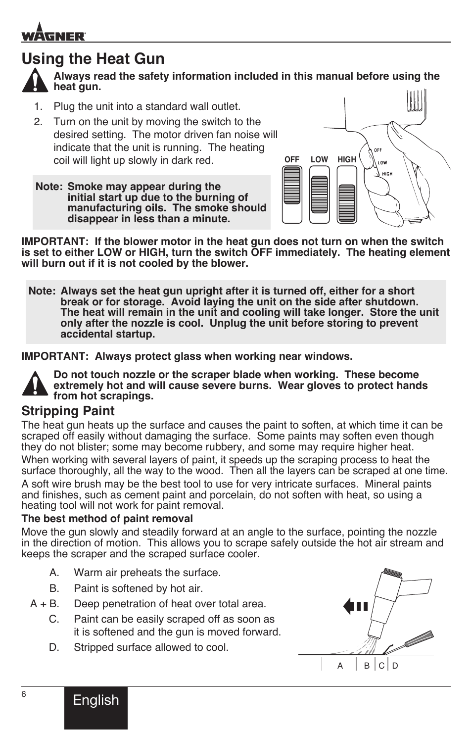 Using the heat gun, English, Stripping paint | Wagner HT1000 User Manual | Page 6 / 28