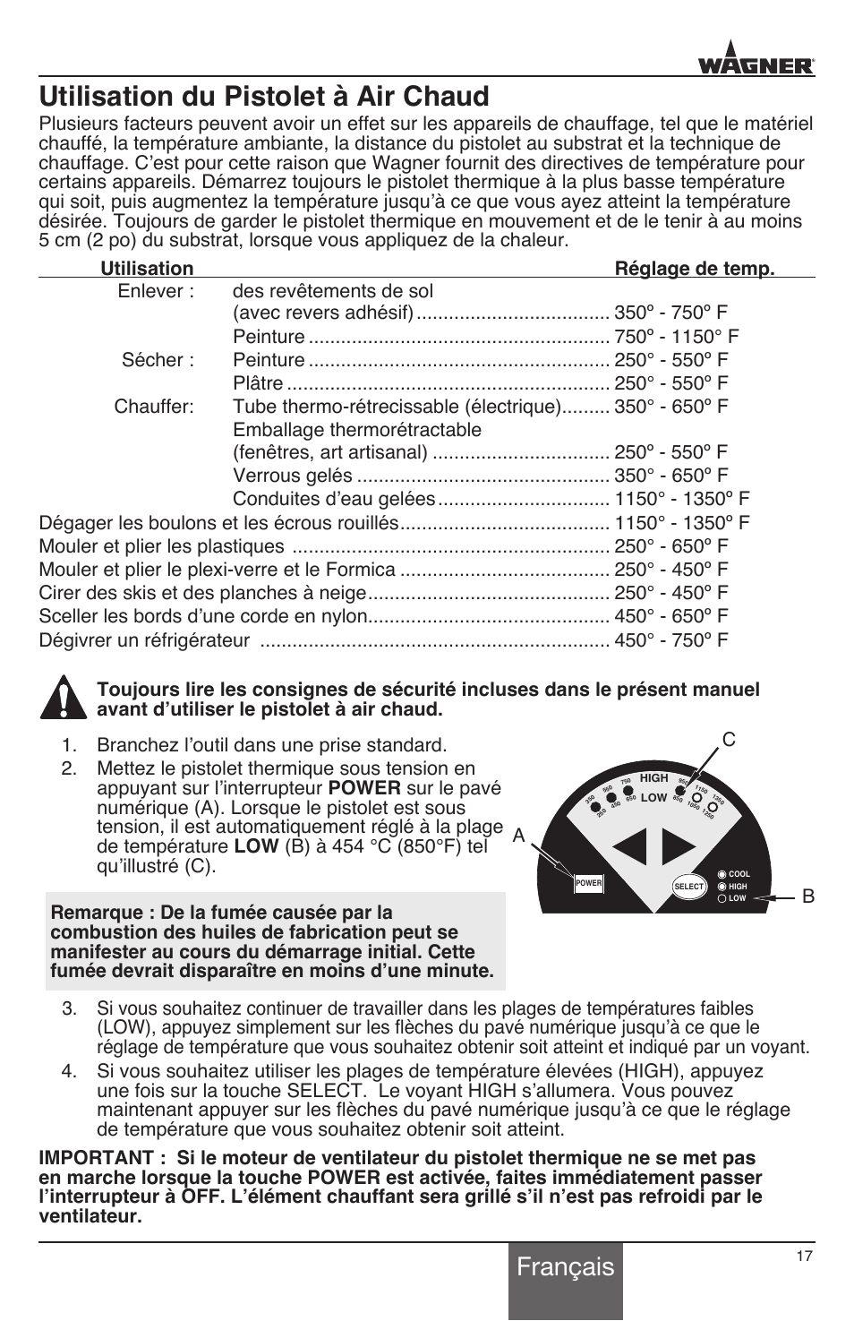 Utilisation du pistolet à air chaud, Français | Wagner HT3500 User Manual | Page 17 / 32