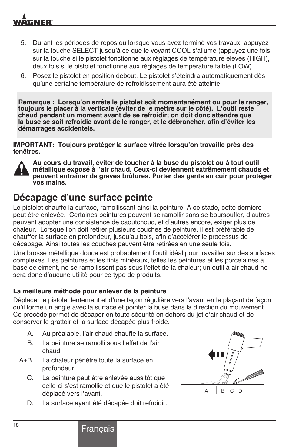 Décapage d’une surface peinte, Français | Wagner HT3500 User Manual | Page 18 / 32