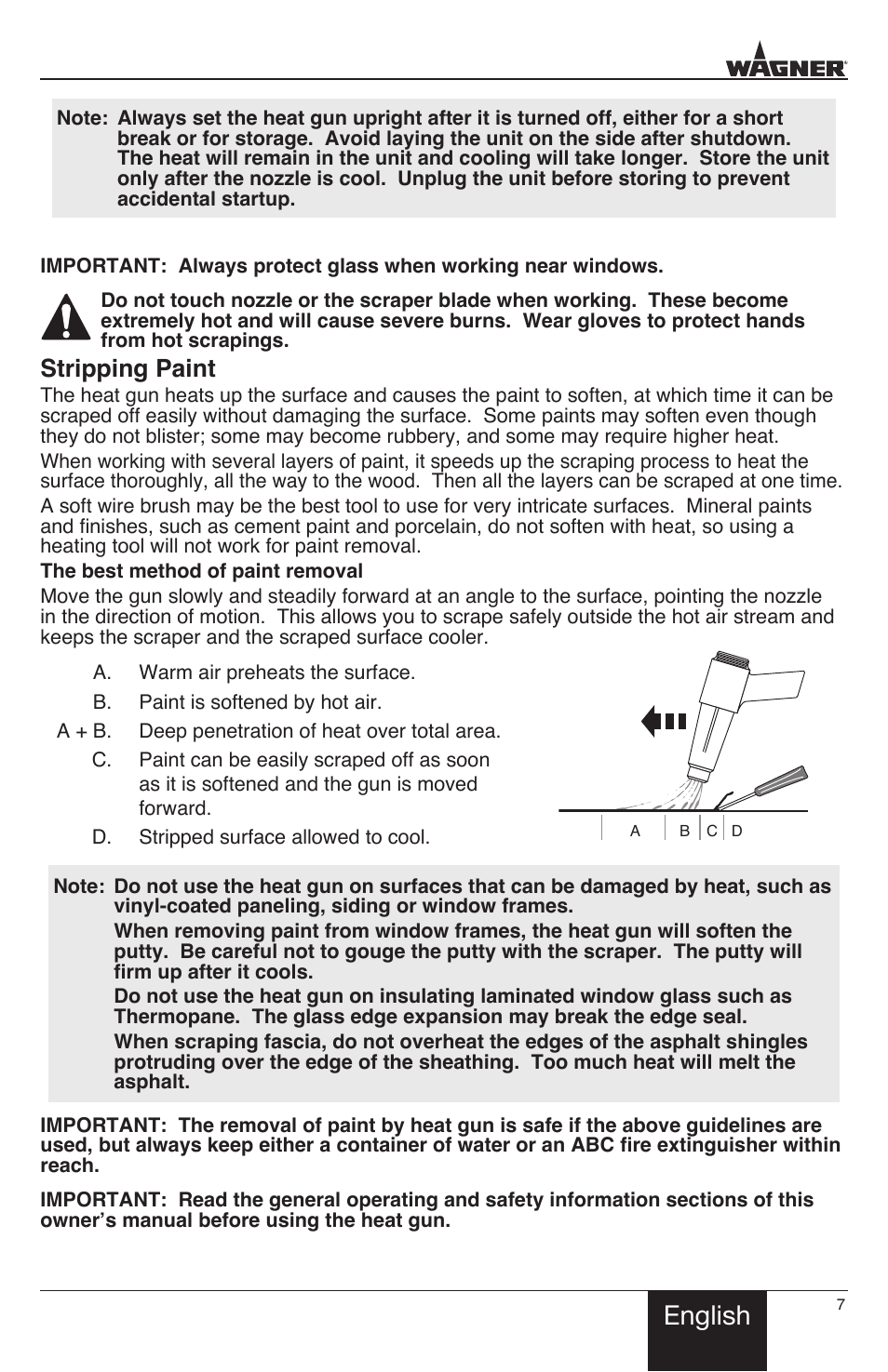 English, Stripping paint | Wagner HT3500 User Manual | Page 7 / 32