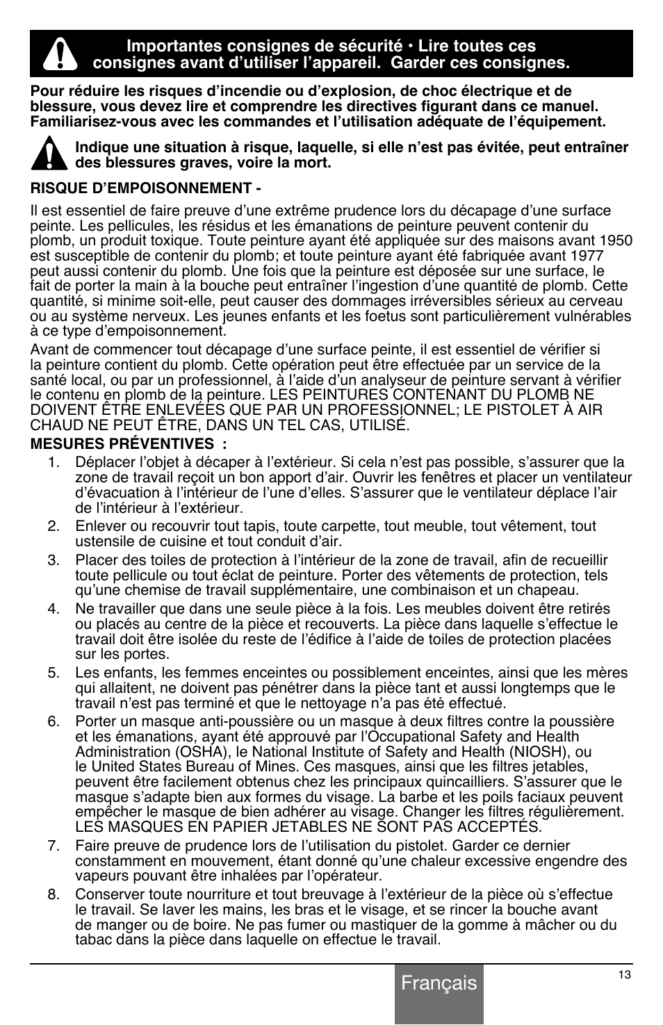Français | Wagner HT775 User Manual | Page 13 / 32