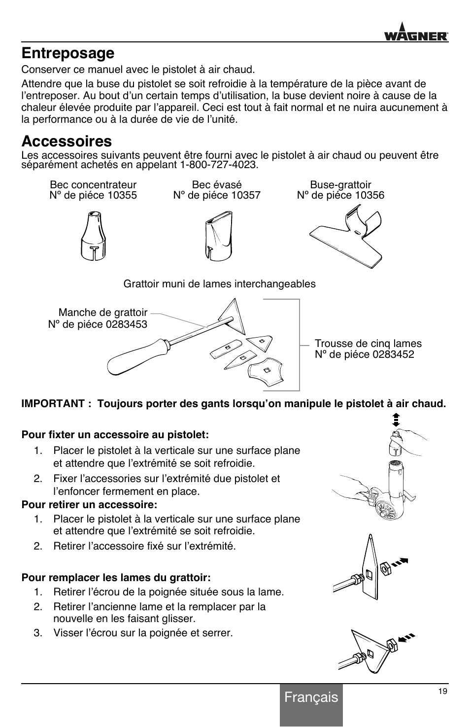 Entreposage, Accessoires, Français | Wagner HT775 User Manual | Page 19 / 32