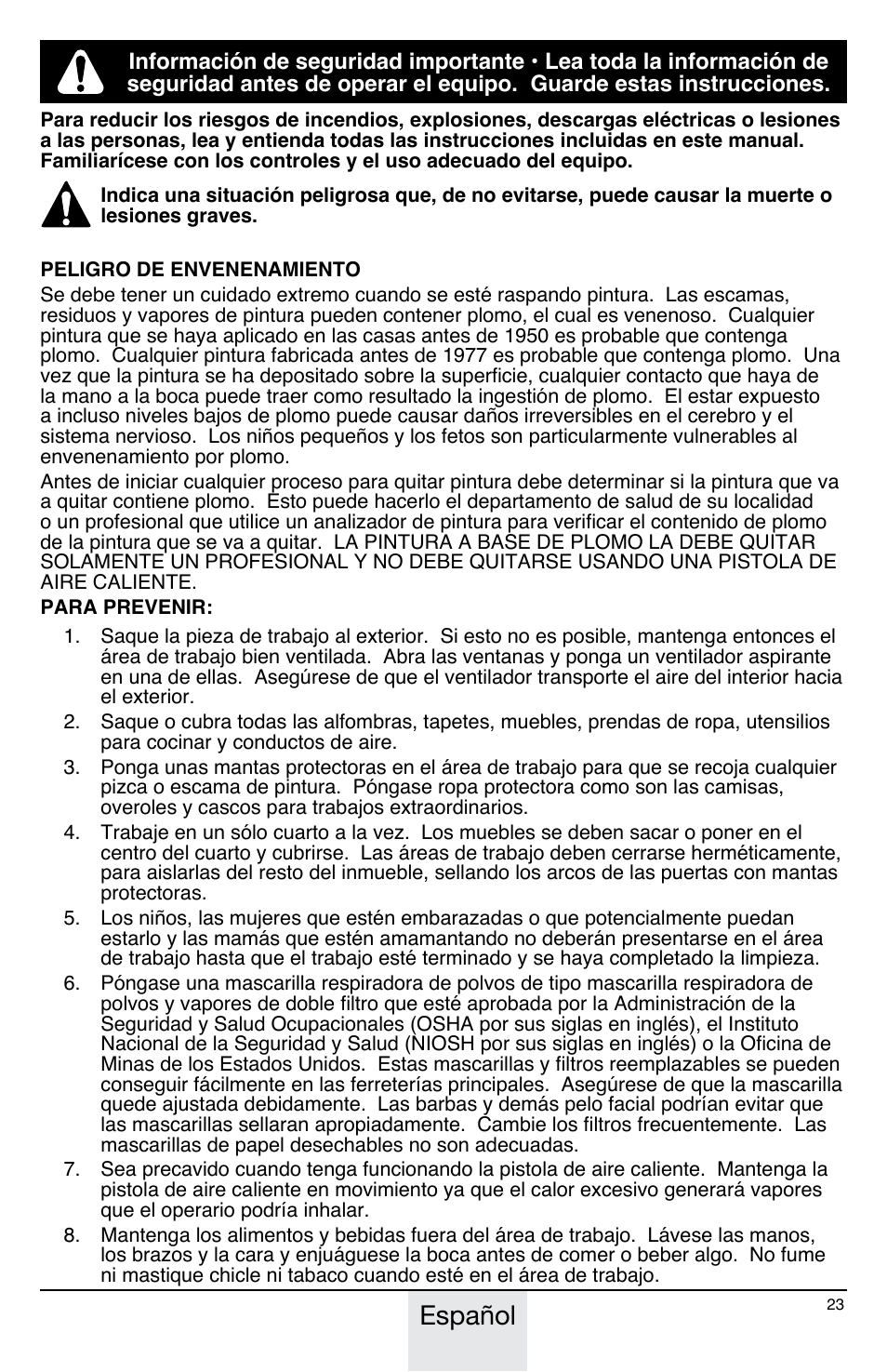 Español | Wagner HT775 User Manual | Page 23 / 32