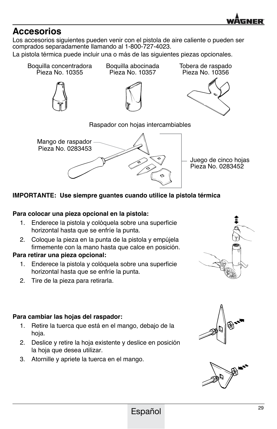 Accesorios, Español | Wagner HT775 User Manual | Page 29 / 32