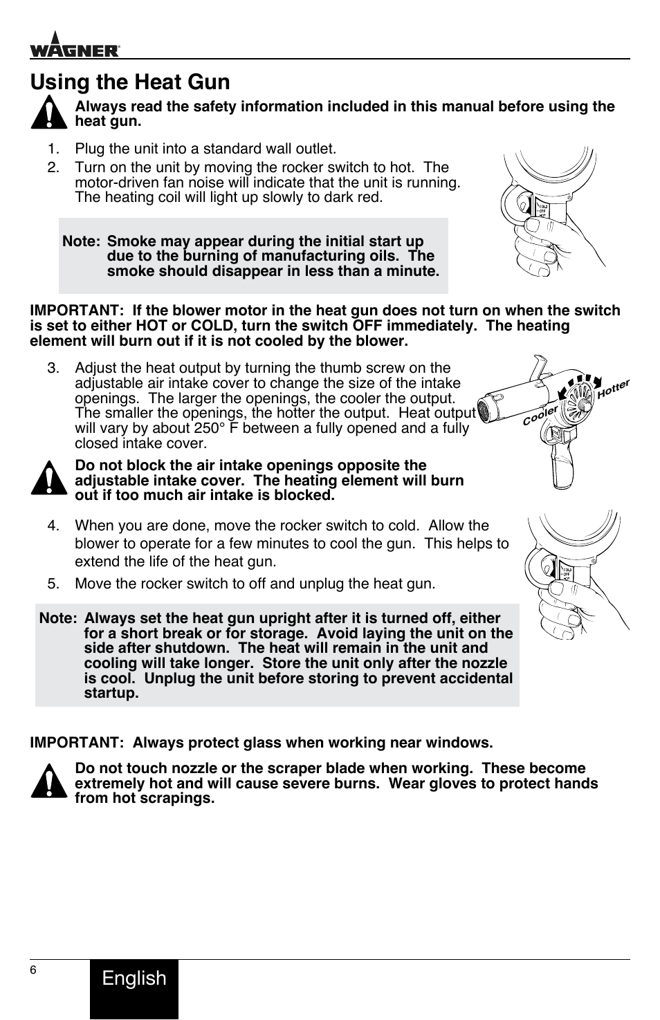 Using the heat gun, English | Wagner HT775 User Manual | Page 6 / 32