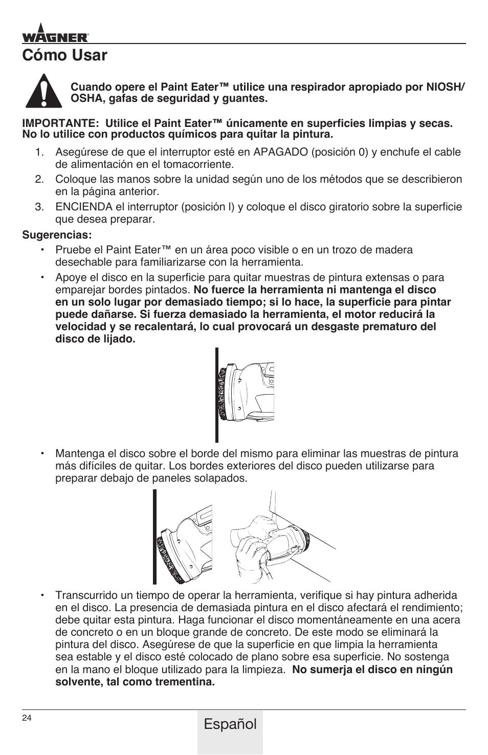 Cómo usar, Español | Wagner PaintEater User Manual | Page 24 / 28