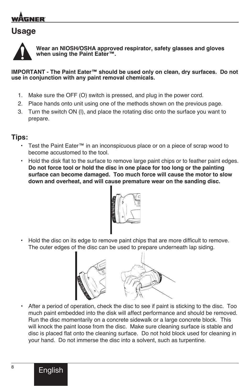 Usage, English, Tips | Wagner PaintEater User Manual | Page 8 / 28