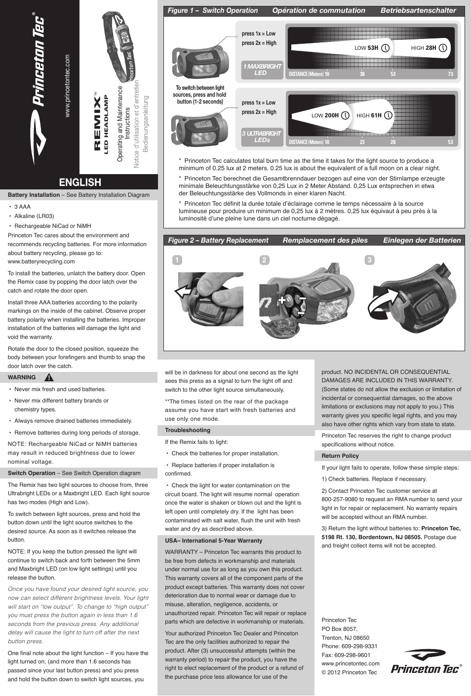 Princeton Tec REMIX User Manual | 3 pages