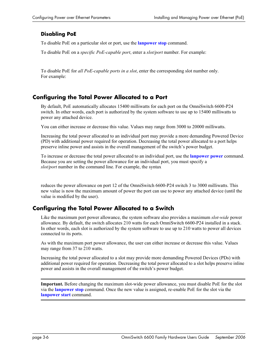 Configuring the total power allocated to a port, Configuring the total power allocated to a switch | Alcatel-Lucent Omni 6600 User Manual | Page 102 / 144