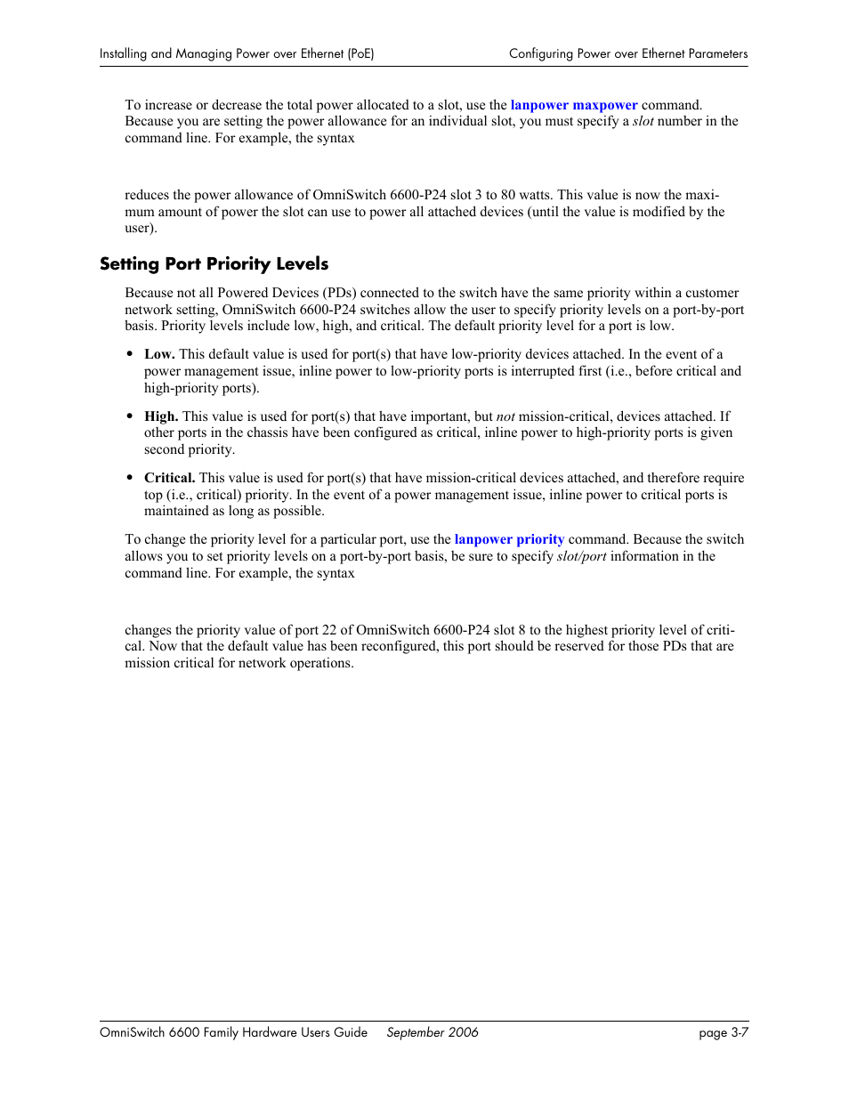 Setting port priority levels, Setting port priority levels - 7 | Alcatel-Lucent Omni 6600 User Manual | Page 103 / 144