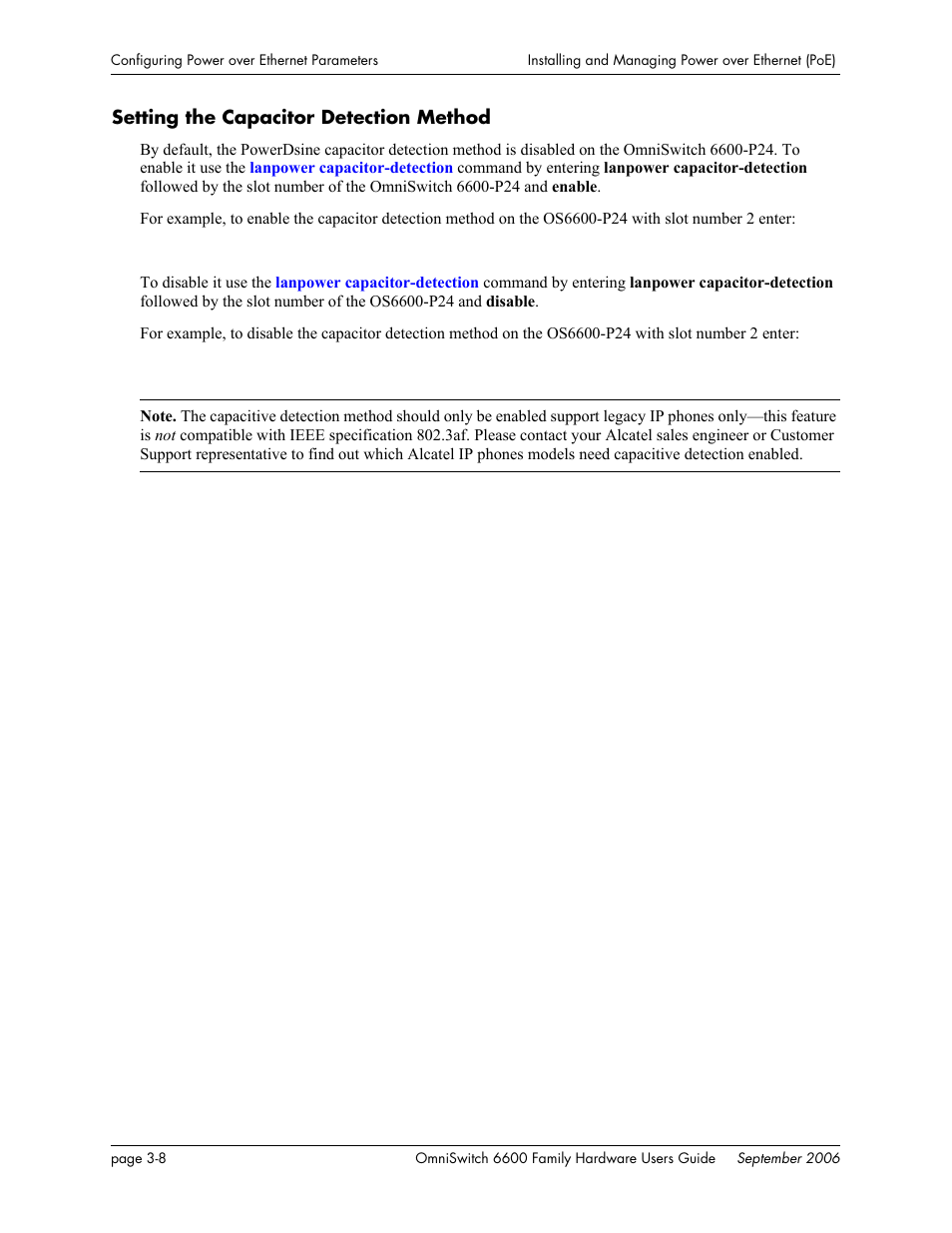 Setting the capacitor detection method, Setting the capacitor detection method - 8 | Alcatel-Lucent Omni 6600 User Manual | Page 104 / 144