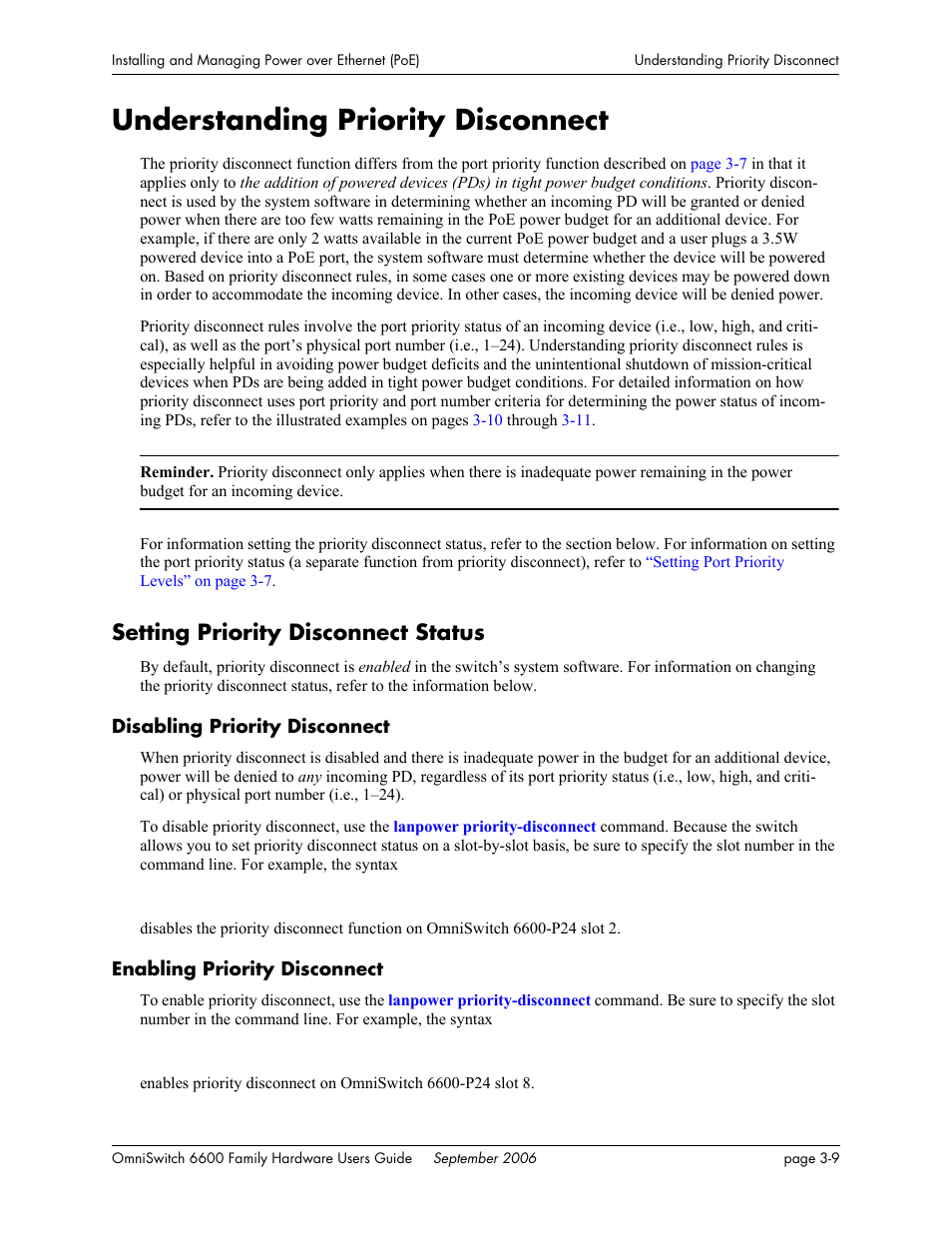 Understanding priority disconnect, Setting priority disconnect status, Disabling priority disconnect | Enabling priority disconnect, Understanding priority disconnect -9, Setting priority disconnect status -9 | Alcatel-Lucent Omni 6600 User Manual | Page 105 / 144