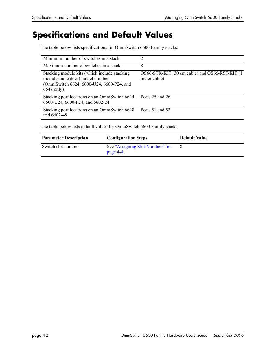 Specifications and default values, Specifications and default values -2 | Alcatel-Lucent Omni 6600 User Manual | Page 110 / 144