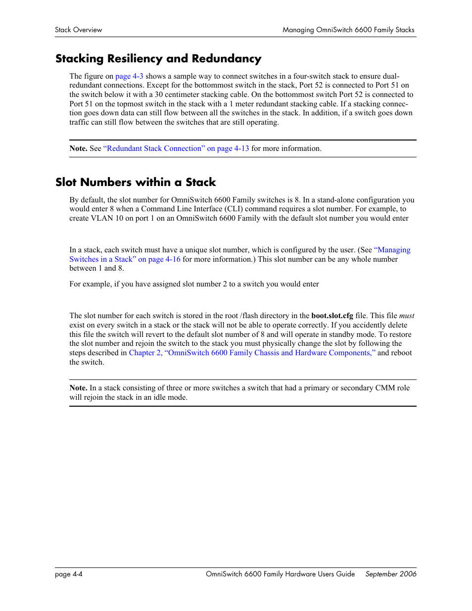 Stacking resiliency and redundancy, Slot numbers within a stack | Alcatel-Lucent Omni 6600 User Manual | Page 112 / 144