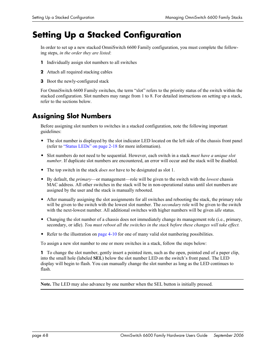 Setting up a stacked configuration, Assigning slot numbers, Setting up a stacked configuration -8 | Assigning slot numbers -8 | Alcatel-Lucent Omni 6600 User Manual | Page 116 / 144