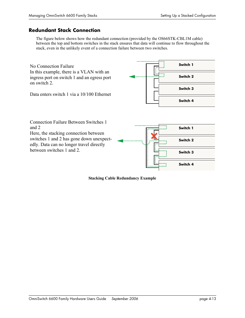 Redundant stack connection, Redundant stack connection - 13, Ter stacking cable, refer to | Alcatel-Lucent Omni 6600 User Manual | Page 121 / 144