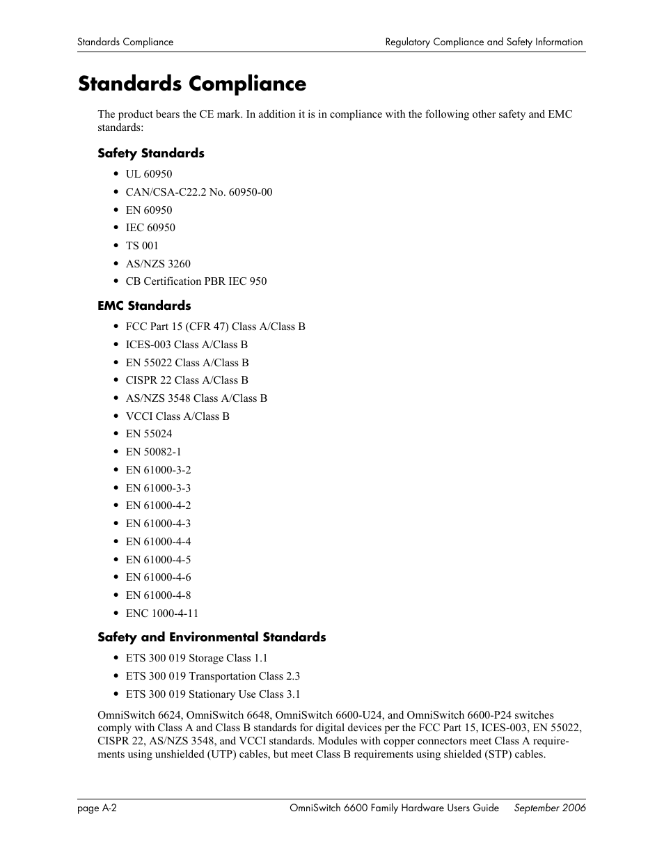 Standards compliance | Alcatel-Lucent Omni 6600 User Manual | Page 130 / 144